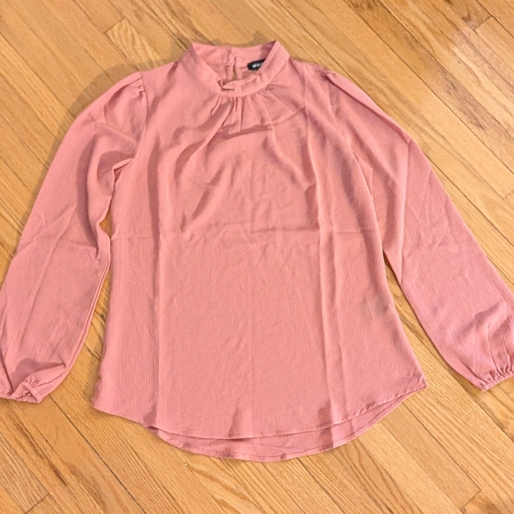 Le Chateau Pink Mandarin Collar Long Sleeve Blouse